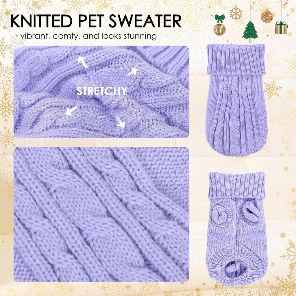 2 Pieces XXS Dog Sweater Teacup Dog Clothes Turtleneck Dog Sweater Winter Dog Clothes for Small Dogs Boy Girl, Warm Pet Coat Puppy Outfits Cat Sweater Chihuahua Yorkie Sweater, Green + Purple