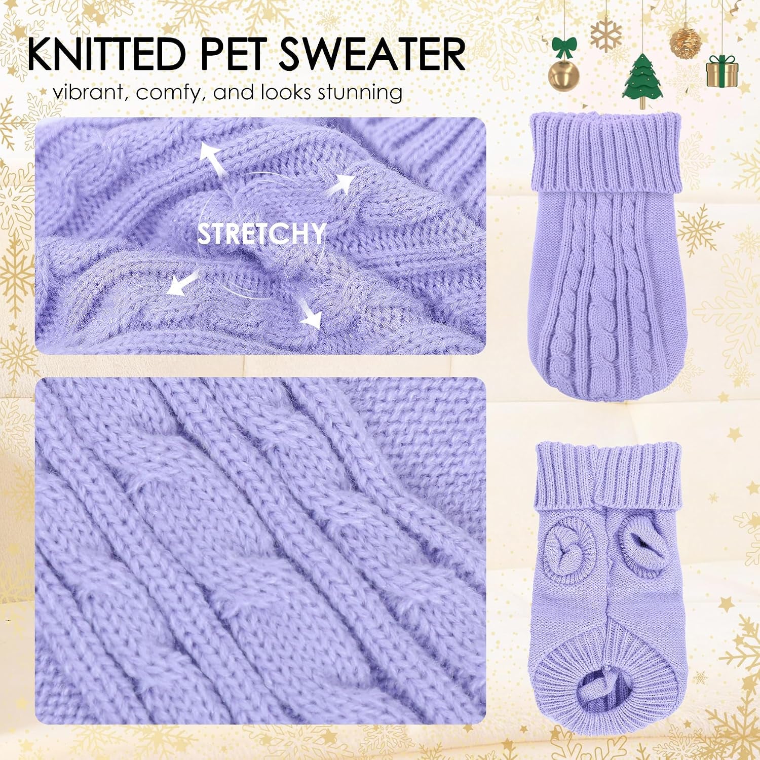 2 Pieces XXS Dog Sweater Teacup Dog Clothes Turtleneck Dog Sweater Winter Dog Clothes for Small Dogs Boy Girl, Warm Pet Coat Puppy Outfits Cat Sweater Chihuahua Yorkie Sweater, Green + Purple