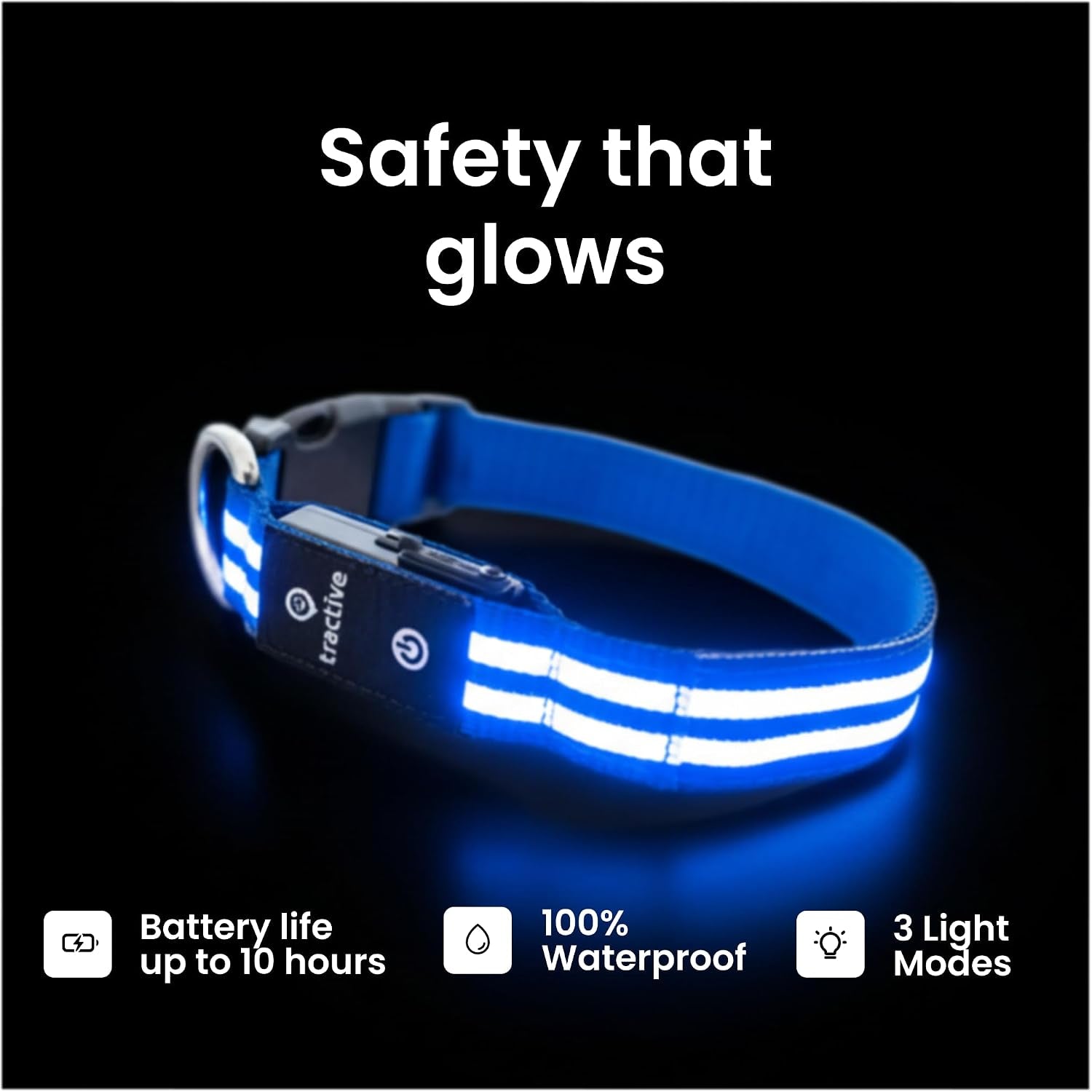 Smart Dog GPS Collar | Live Pet Tracker with Virtual Fence | Vital Signs Monitoring of Heart & Respiratory Rate | Bark Monitoring | LED Dog Collar (Blue, Large)