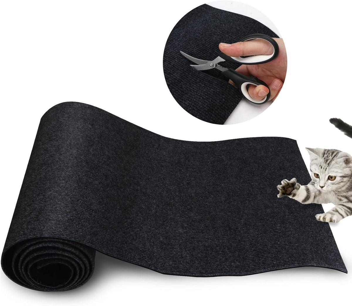 Cat Scratch Mat 120"X15.8", Cat Scratch Pad, Cat Couch Protector (Black)