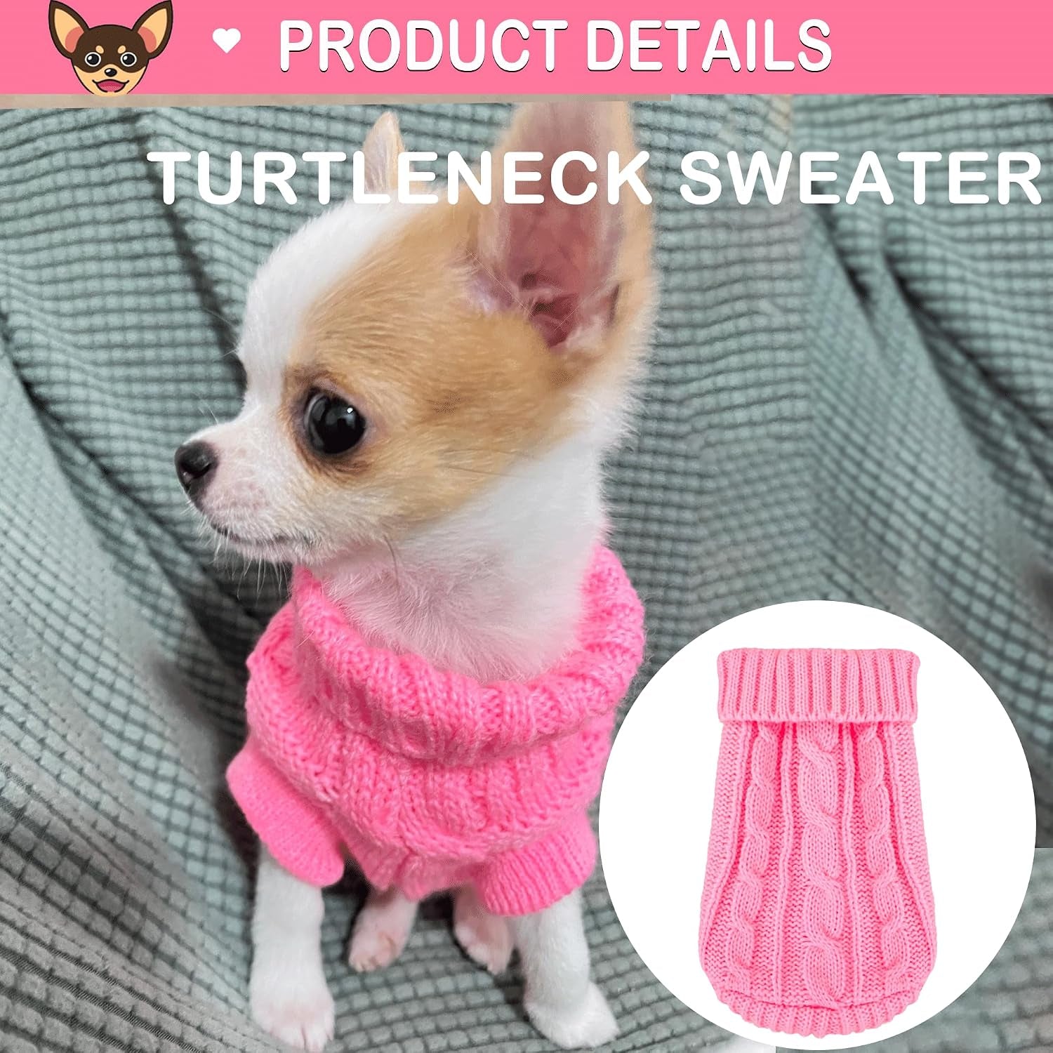 XXS Dog Sweater, 2 Pieces Turtleneck Knitted Chihuahua Sweater Yorkie Teacup Dog Clothes Small Dogs Girl Winter Warm Sweaters Pet Cat Sweater Cold Weather Puppy Clothes Xx-Small