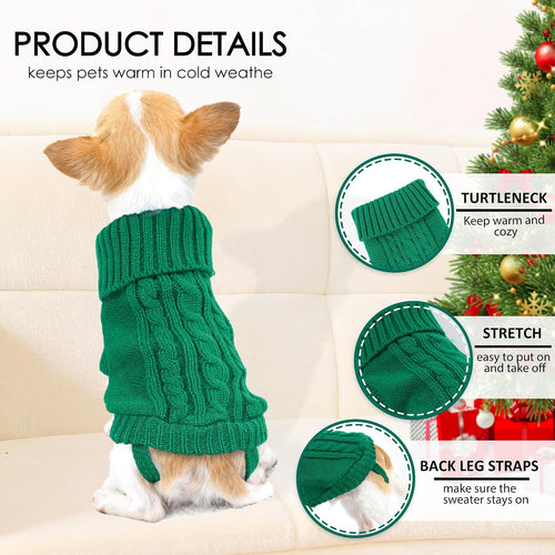 2 Pieces XXS Dog Sweater Teacup Dog Clothes Turtleneck Dog Sweater Winter Dog Clothes for Small Dogs Boy Girl, Warm Pet Coat Puppy Outfits Cat Sweater Chihuahua Yorkie Sweater, Green + Purple