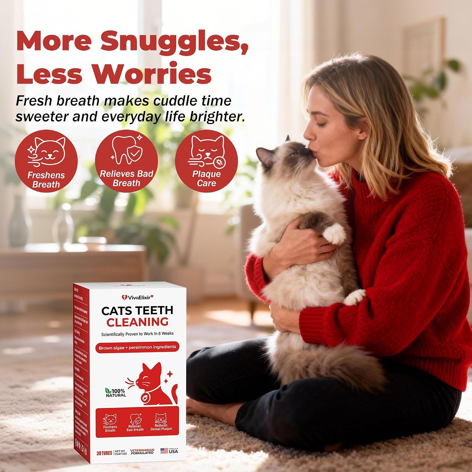Cat Dental Care & Cat Teeth Cleaning Gel Treat for Cats – Dental Care for Cats, Cat Oral Care to Freshen Cat Breath, Help Reduce Plaque Buildup, Cats Bad Breath Support with Papain, MCC