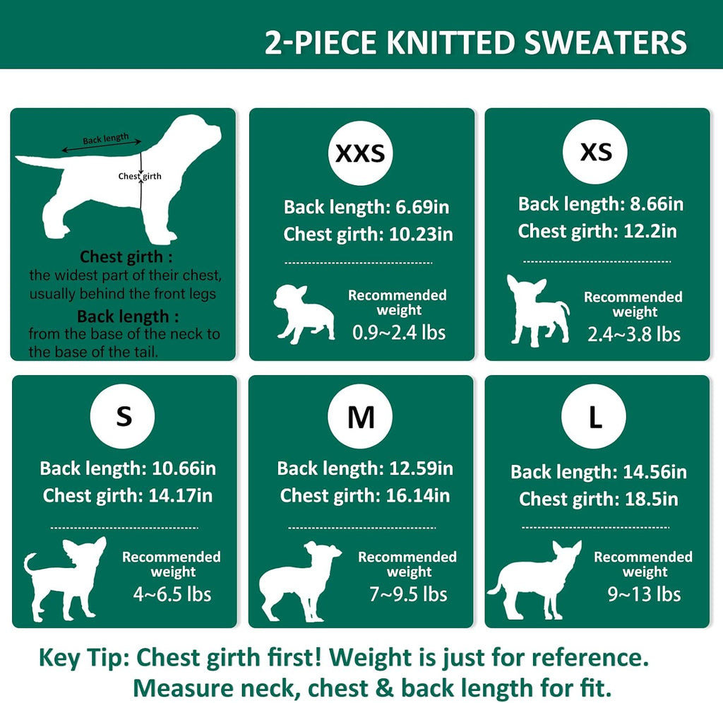 2 Pieces XXS Dog Sweater Teacup Dog Clothes Turtleneck Dog Sweater Winter Dog Clothes for Small Dogs Boy Girl, Warm Pet Coat Puppy Outfits Cat Sweater Chihuahua Yorkie Sweater, Green + Purple