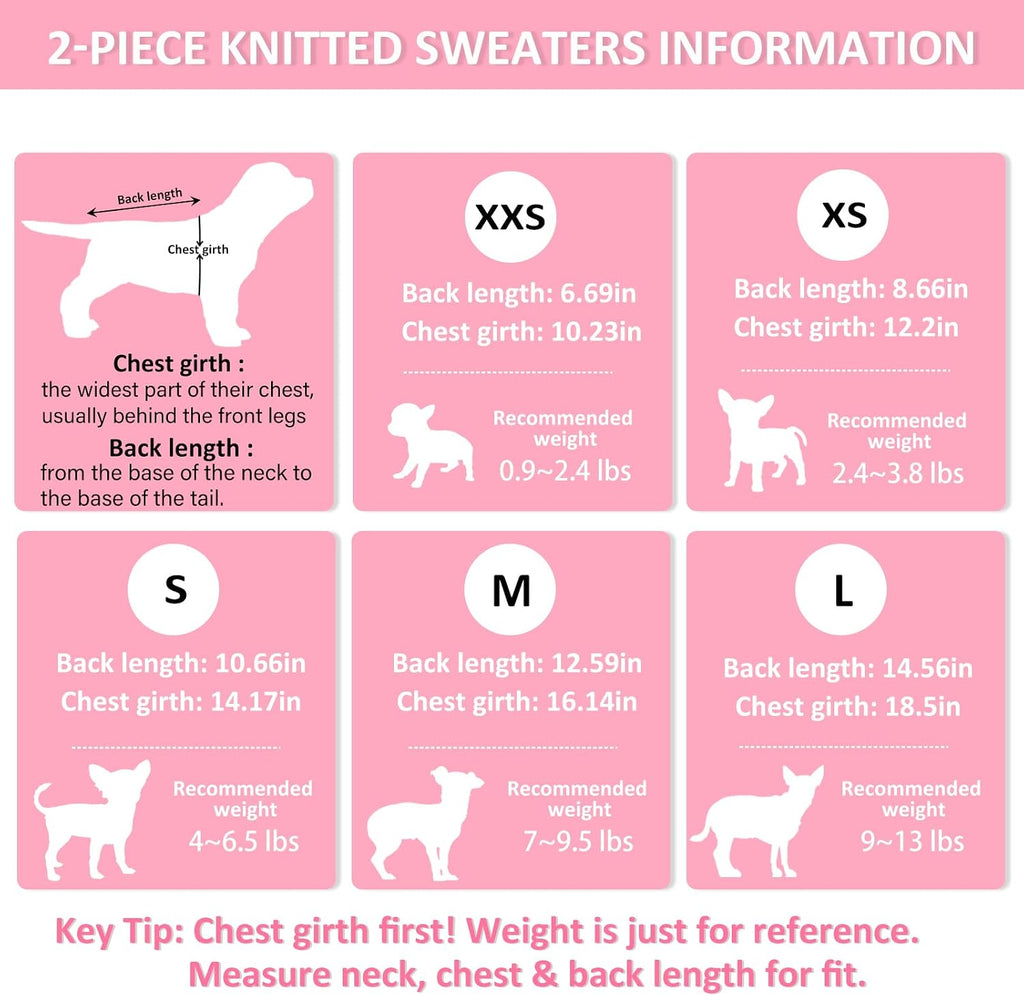 XXS Dog Sweater, 2 Pieces Turtleneck Knitted Chihuahua Sweater Yorkie Teacup Dog Clothes Small Dogs Girl Winter Warm Sweaters Pet Cat Sweater Cold Weather Puppy Clothes Xx-Small