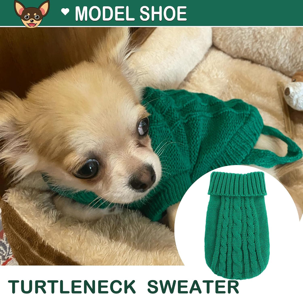 2 Pieces XXS Dog Sweater Teacup Dog Clothes Turtleneck Dog Sweater Winter Dog Clothes for Small Dogs Boy Girl, Warm Pet Coat Puppy Outfits Cat Sweater Chihuahua Yorkie Sweater, Green + Purple