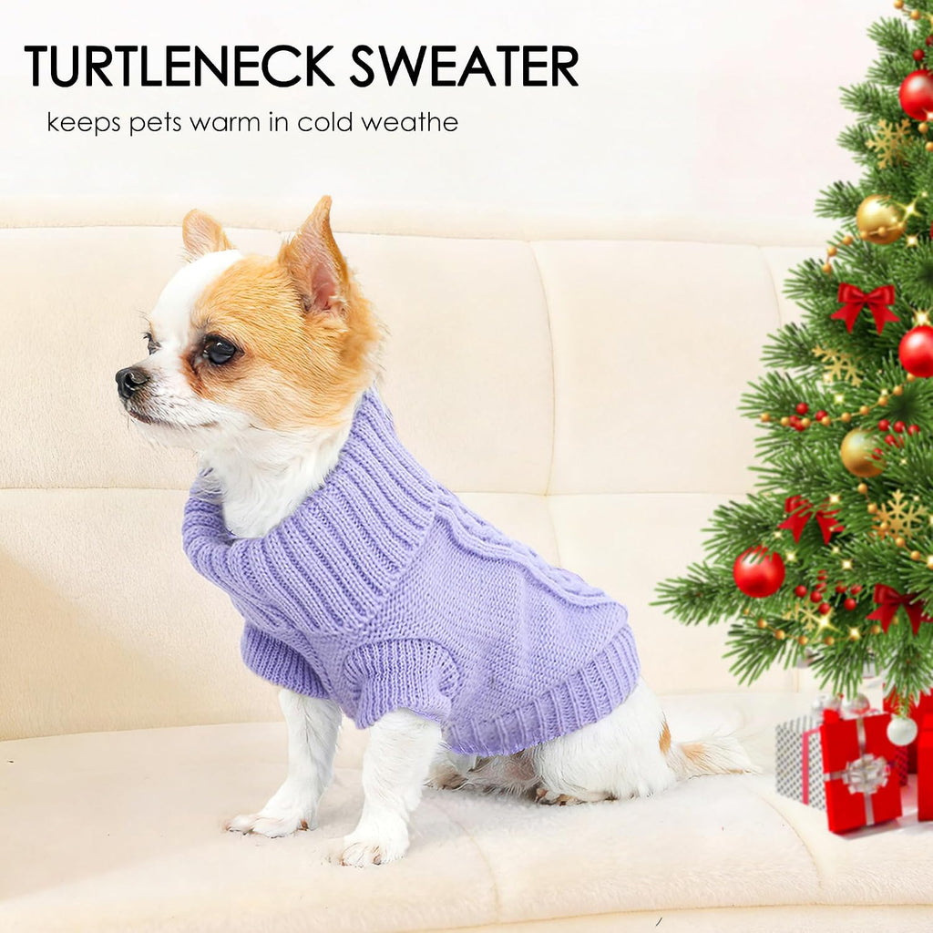 2 Pieces XXS Dog Sweater Teacup Dog Clothes Turtleneck Dog Sweater Winter Dog Clothes for Small Dogs Boy Girl, Warm Pet Coat Puppy Outfits Cat Sweater Chihuahua Yorkie Sweater, Green + Purple