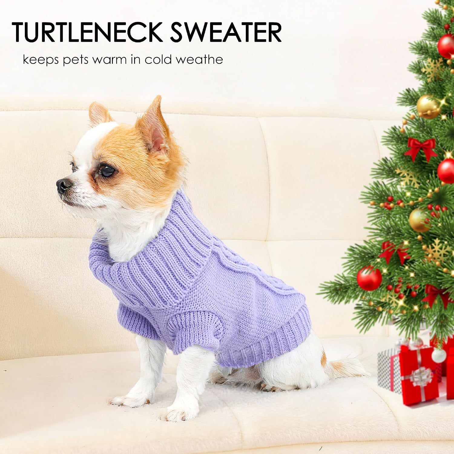 2 Pieces XXS Dog Sweater Teacup Dog Clothes Turtleneck Dog Sweater Winter Dog Clothes for Small Dogs Boy Girl, Warm Pet Coat Puppy Outfits Cat Sweater Chihuahua Yorkie Sweater, Green + Purple