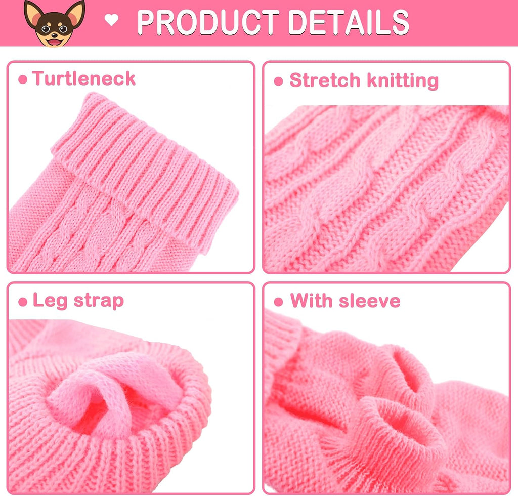 XXS Dog Sweater, 2 Pieces Turtleneck Knitted Chihuahua Sweater Yorkie Teacup Dog Clothes Small Dogs Girl Winter Warm Sweaters Pet Cat Sweater Cold Weather Puppy Clothes Xx-Small