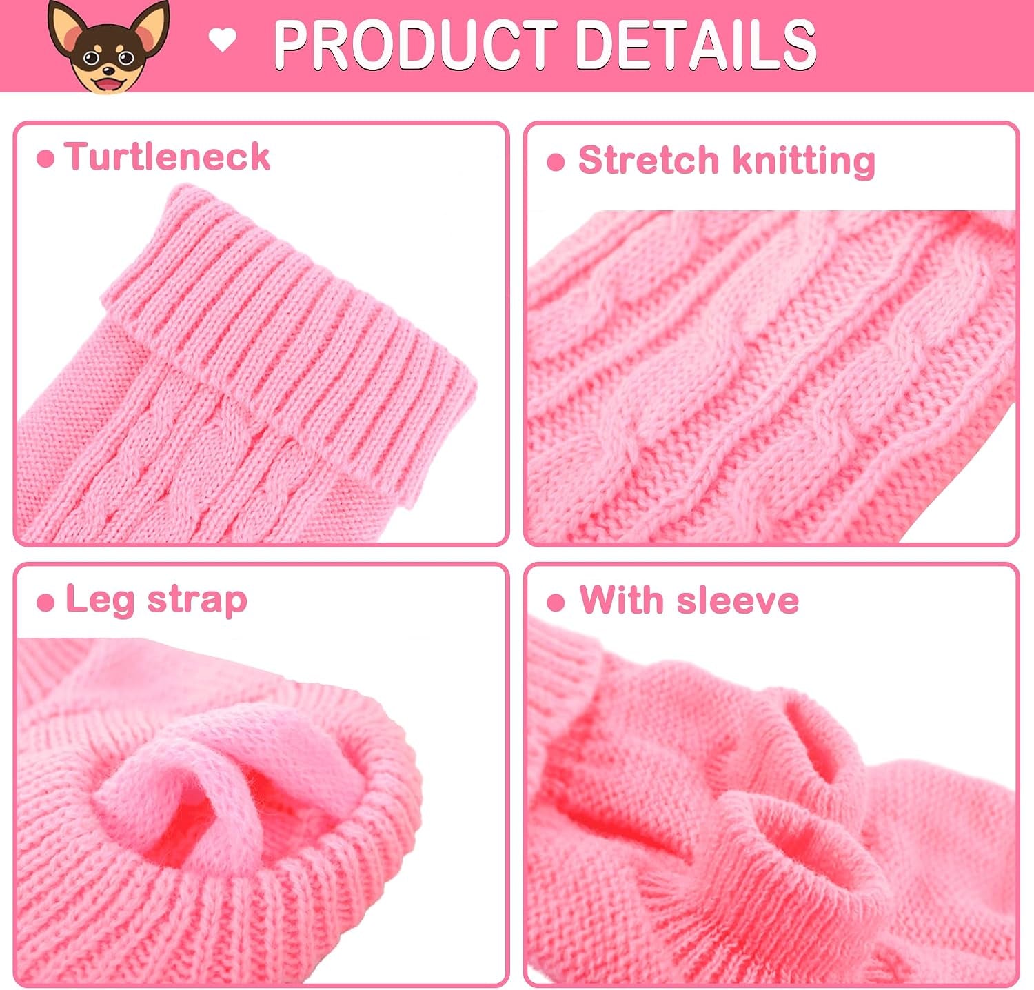 XXS Dog Sweater, 2 Pieces Turtleneck Knitted Chihuahua Sweater Yorkie Teacup Dog Clothes Small Dogs Girl Winter Warm Sweaters Pet Cat Sweater Cold Weather Puppy Clothes Xx-Small