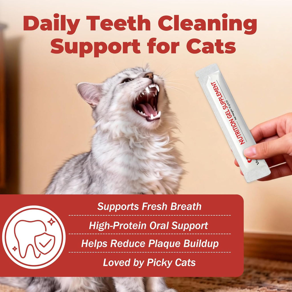 Cat Dental Care & Cat Teeth Cleaning Gel Treat for Cats – Dental Care for Cats, Cat Oral Care to Freshen Cat Breath, Help Reduce Plaque Buildup, Cats Bad Breath Support with Papain, MCC