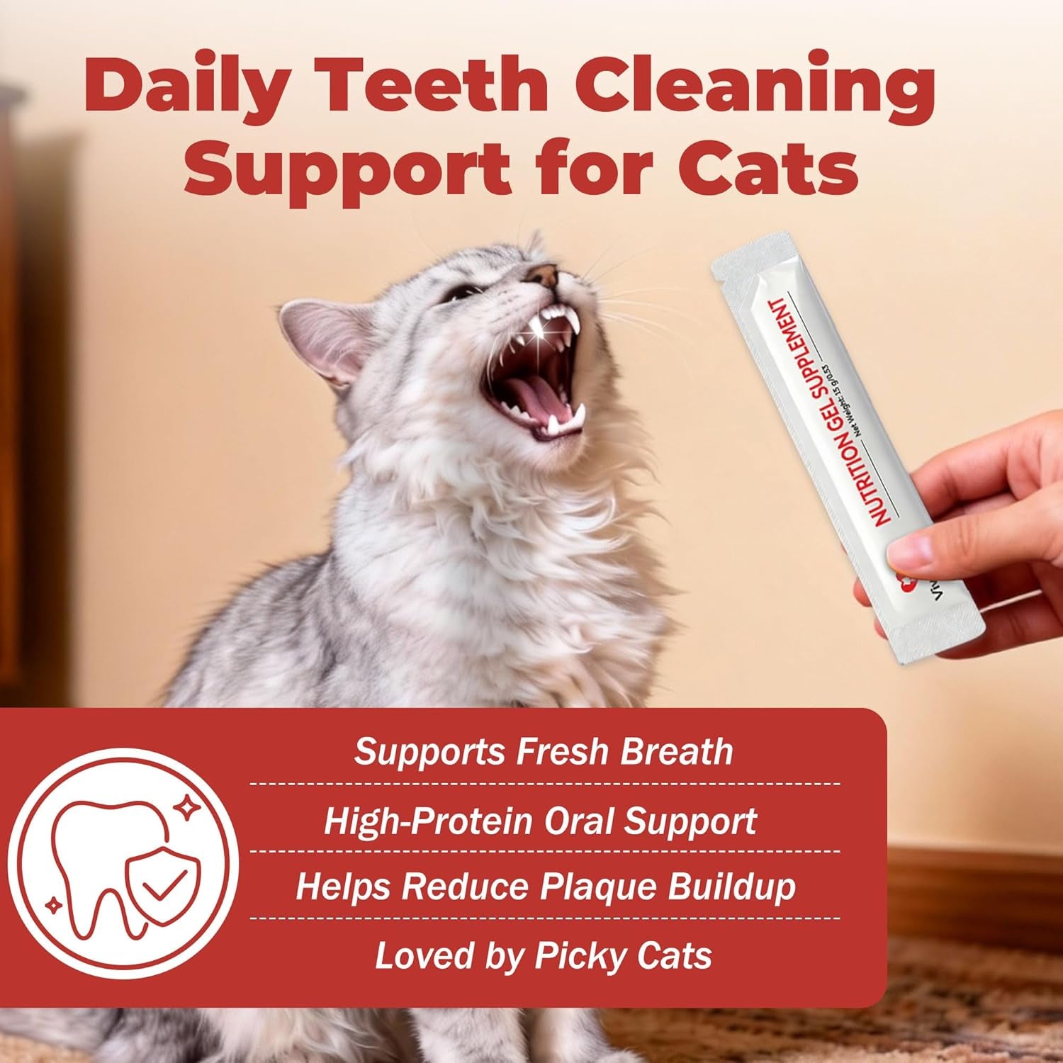 Cat Dental Care & Cat Teeth Cleaning Gel Treat for Cats – Dental Care for Cats, Cat Oral Care to Freshen Cat Breath, Help Reduce Plaque Buildup, Cats Bad Breath Support with Papain, MCC