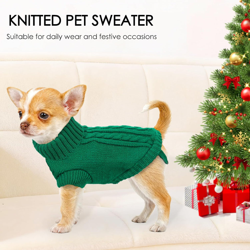 2 Pieces XXS Dog Sweater Teacup Dog Clothes Turtleneck Dog Sweater Winter Dog Clothes for Small Dogs Boy Girl, Warm Pet Coat Puppy Outfits Cat Sweater Chihuahua Yorkie Sweater, Green + Purple
